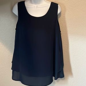 Navy chiffon double layer sleeveless tank